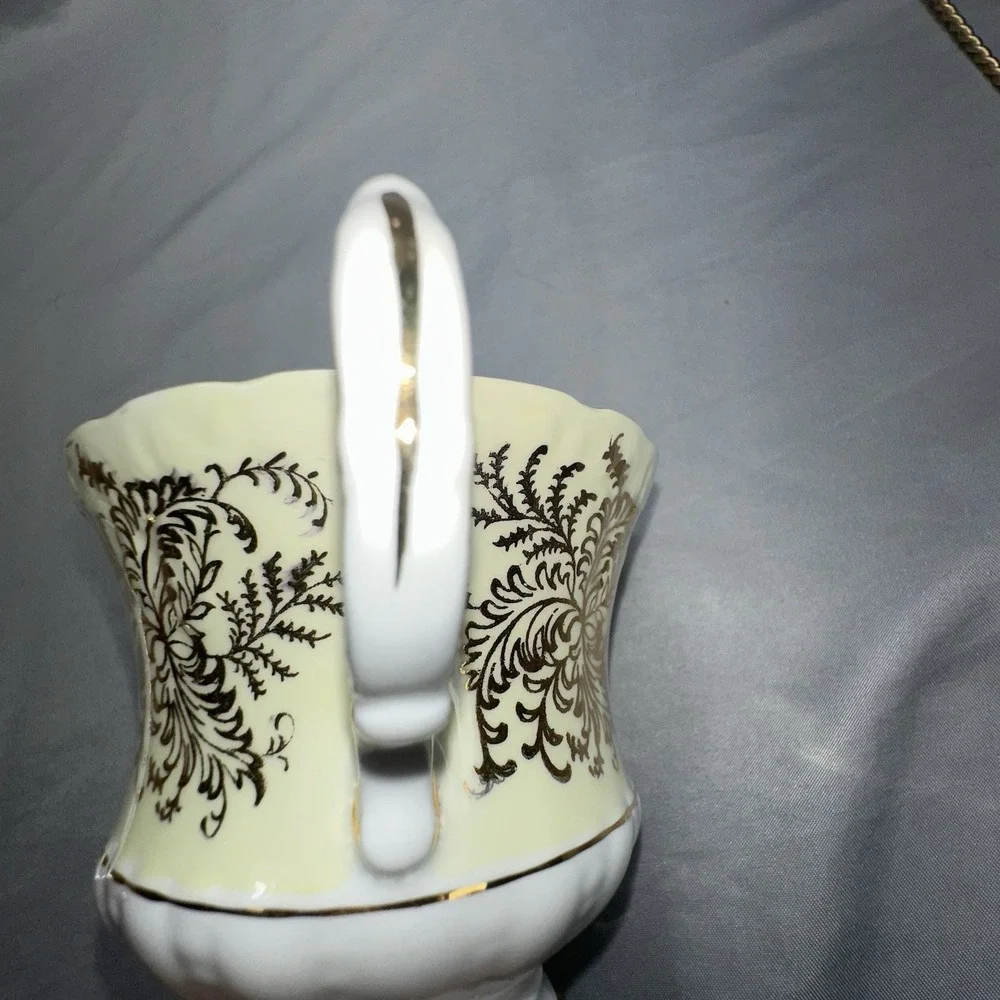 Paragon Tea Cup Saucer Floating Cabbage Rose Citron Yellow Gold Filigree A2645